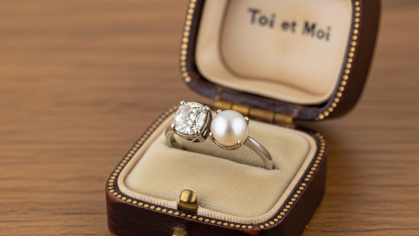 Art Deco geometric sapphire and diamond engagement ring on platinum band.