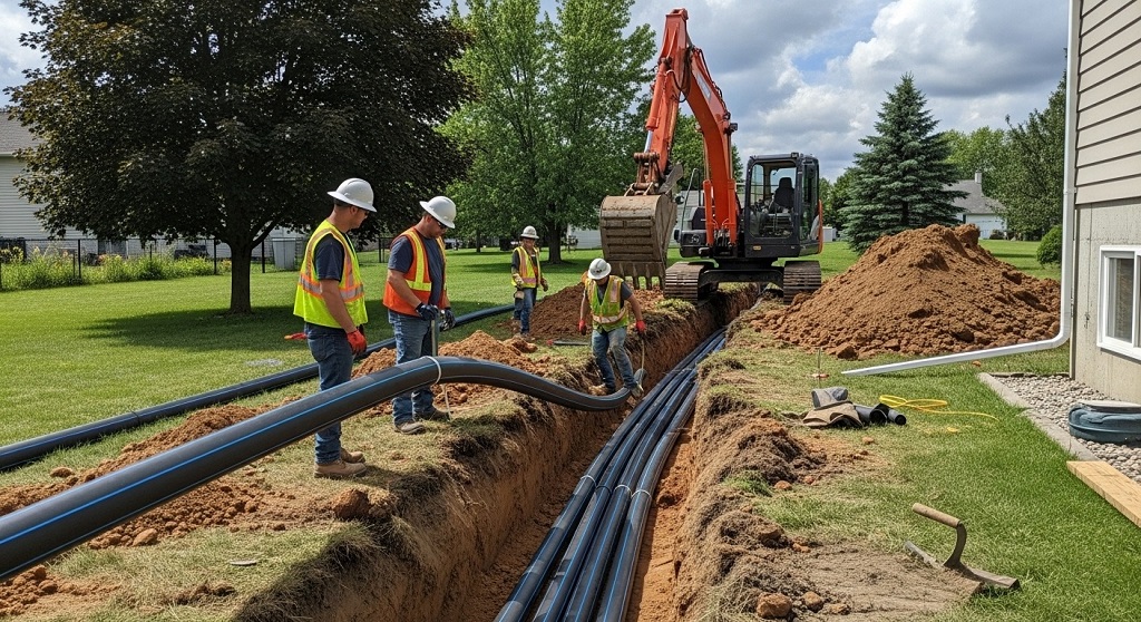 Indoor geothermal heat pump unit connected to ground loop