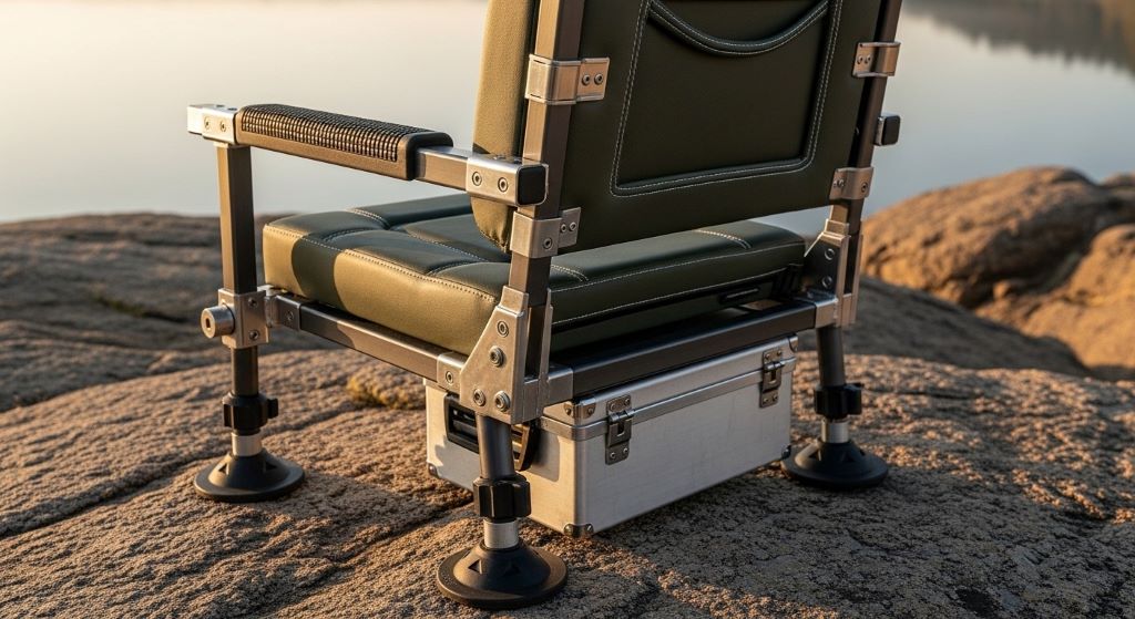 Durable outdoor fishing seat showing quality construction details and corrosion-resistant materials