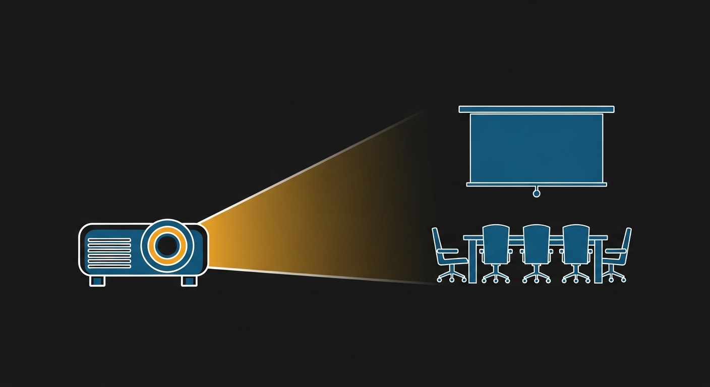 Bright projector for meeting room displaying presentation slide