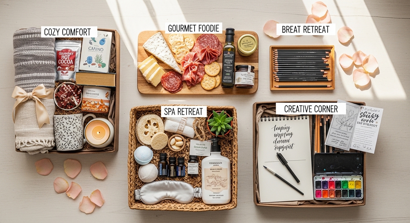 DIY personalized gift basket with snacks candles and handwritten note