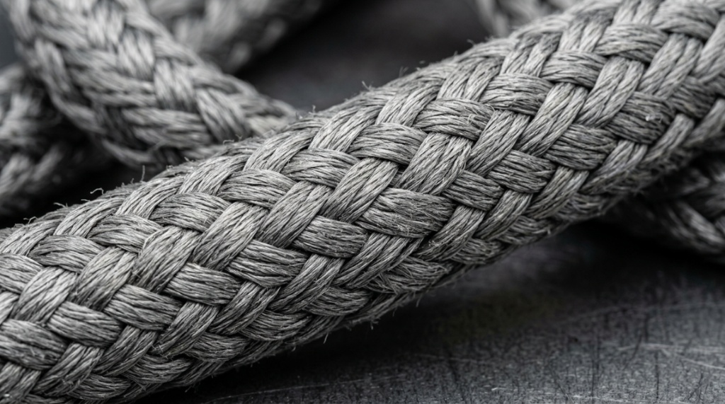 Outdoor enthusiast inspecting synthetic Amsteel winch rope for wear before use.