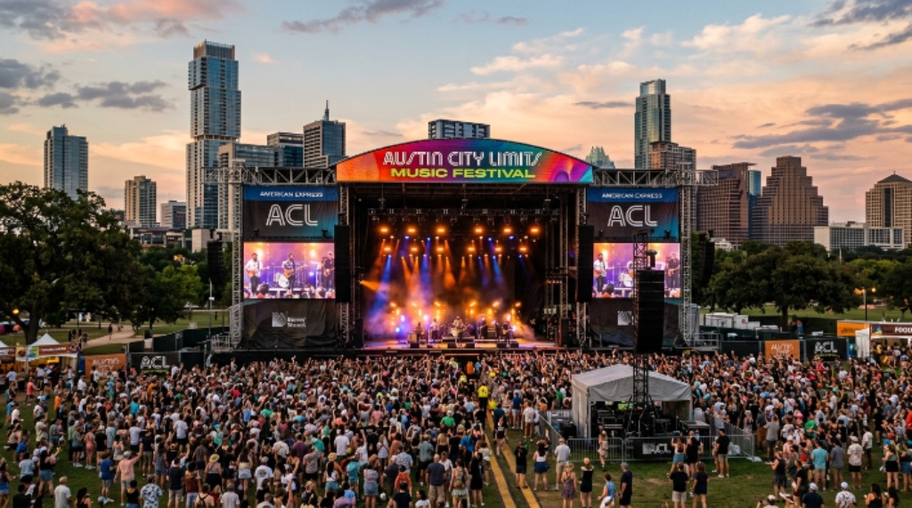 Festival stage setup at Austin City Limits Music Festival in Texas