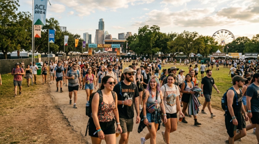 Fans walking through Zilker Park during ACL Festival weekend
